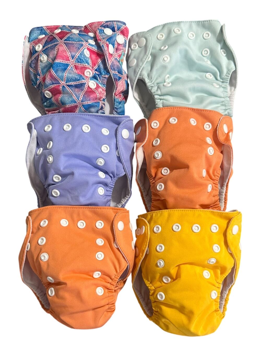 ALVABABY Pocket Cloth Diapers 6-Pack Mixed Solids + Print w/ 5 Inserts One-Size